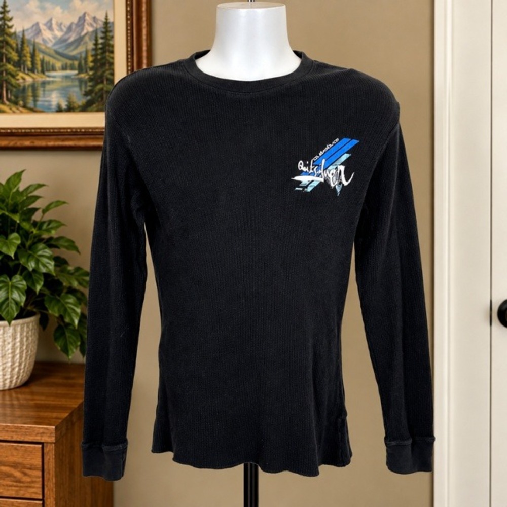 Vintage Quiksilver Thermal Shirt Mens L Black 90s Y2K Skate Surf Layering